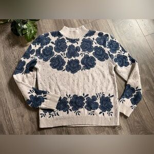 Vintage 90’s just for petites Grandma print floral mock neck sweater. Size MP